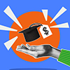FinAid Thumbnail - Hand holding a graduation cap with a price tag, representing the cost of college education