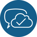Icon of a speech bubble with a check mark inside a cloud.