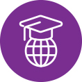 Icon of a graduation cap atop a globe