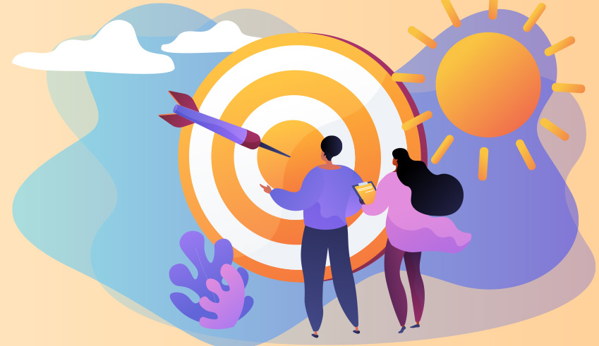 Illustration of people aiming at target with sun background