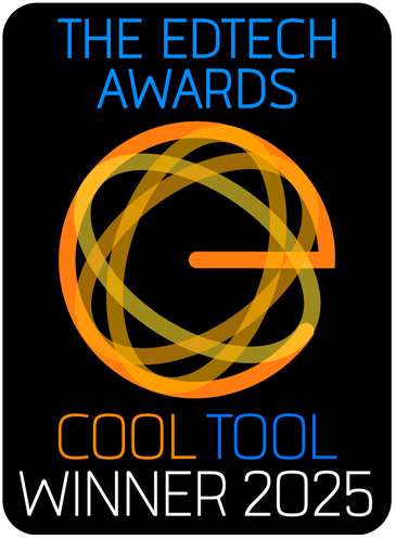 The EdTech Awards Cool Tool Winner 2025 badge with stylized E logo in orange and gold